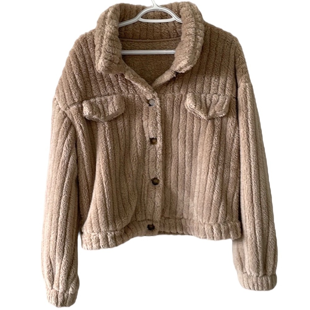 New Crop Plush Fleece Button Up Jacket - Picture 3 of 6
